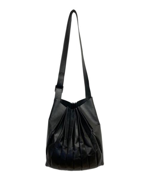 yohji yamamoto+noir（ヨウジヤマモトプリュスノアール）yohji yamamoto+Noir (ヨウジヤマモトプリュスノアール) フロントプリーツレザー ショルダーバッグ ブラックの古着・服飾アイテム