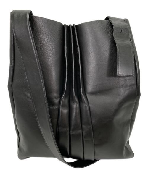 yohji yamamoto+noir（ヨウジヤマモトプリュスノアール）yohji yamamoto+Noir (ヨウジヤマモトプリュスノアール) フロントプリーツレザー ショルダーバッグ ブラックの古着・服飾アイテム