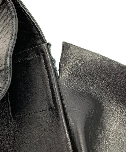 yohji yamamoto+noir（ヨウジヤマモトプリュスノアール）yohji yamamoto+Noir (ヨウジヤマモトプリュスノアール) フロントプリーツレザー ショルダーバッグ ブラックの古着・服飾アイテム