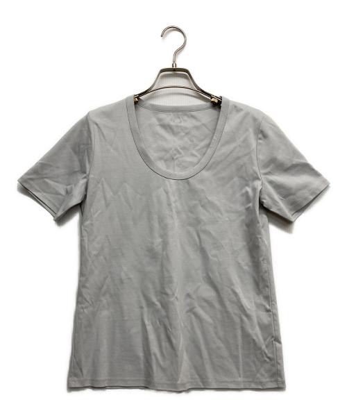 anuans（アニュアンス）anuans (アニュアンス) シルクタッチコットンUネックTシャツ グレー サイズ:Mの古着・服飾アイテム