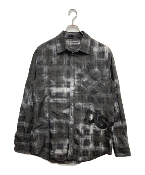 DSQUARED2（ディースクエアード）DSQUARED2 (ディースクエアード) Dirty Check Dropped Shoulder Shirt ブラック サイズ:48の古着・服飾アイテム