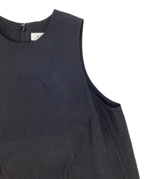 SACRA（サクラ）SACRA (サクラ) コットン ナイロン リプルド フィニッシュ ワンピース ブラック サイズ:38の古着・服飾アイテム