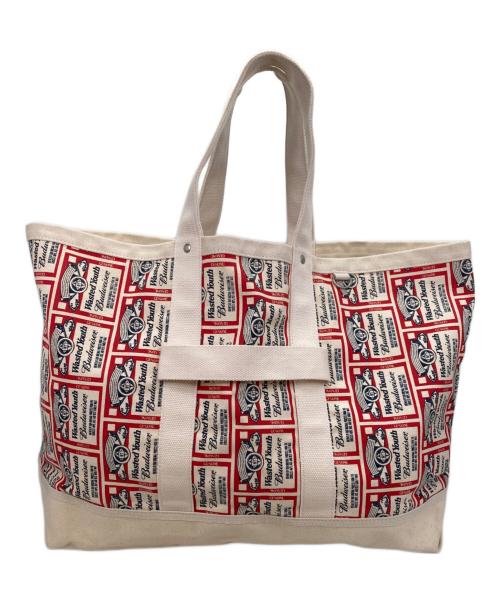 WASTED YOUTH（ウェイステッドユース）Wasted Youth (ウェイステッドユース) BUDWEISER (バドワイザー) WY×BW PATTERN PRINT TOTE BAG アイボリーの古着・服飾アイテム