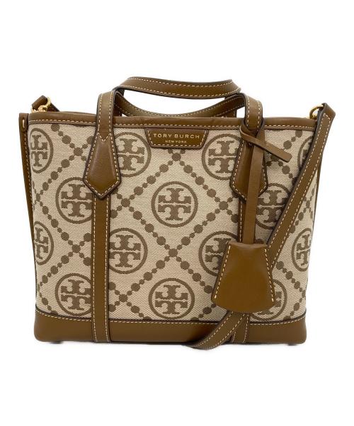 TORY BURCH（トリーバーチ）TORY BURCH (トリーバーチ) ペリー T モノグラム スモール トリプルコンパートメントトート ブラウンの古着・服飾アイテム
