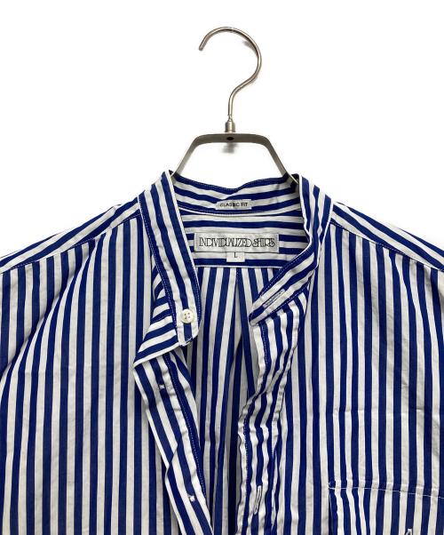 INDIVIDUALIZED SHIRTS（インディビジュアライズドシャツ）INDIVIDUALIZED SHIRTS (インディビジュアライズドシャツ) S/Sプルオーバーストライプシャツ ブルー サイズ:Lの古着・服飾アイテム
