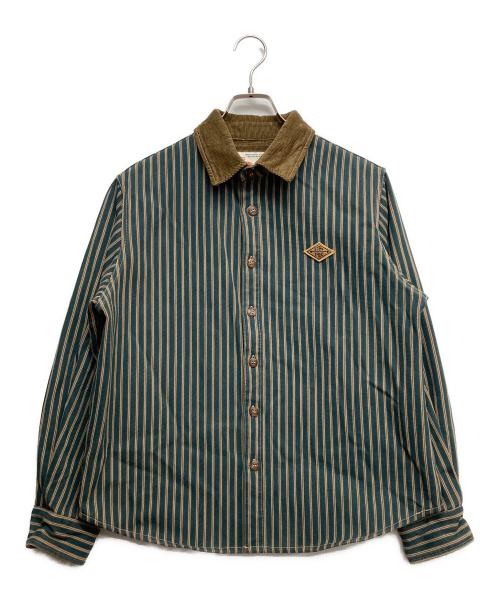 karaku（カラク）KARAKU (カラク) 裏フリースストライプワークジャケット グリーン サイズ:XLの古着・服飾アイテム