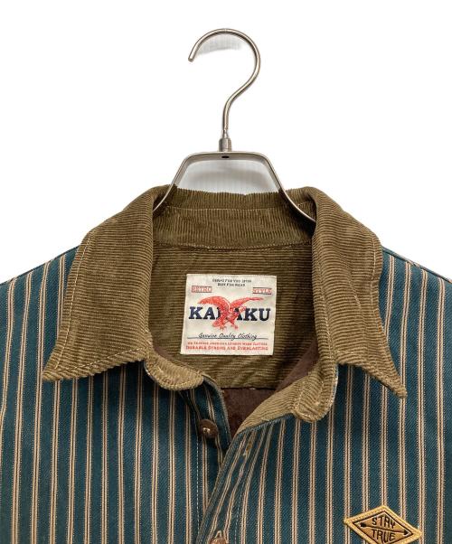 karaku（カラク）KARAKU (カラク) 裏フリースストライプワークジャケット グリーン サイズ:XLの古着・服飾アイテム