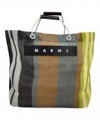 MARNIマルニ）の古着「ストライプマーケットバッグ」｜グリーン×ブラック