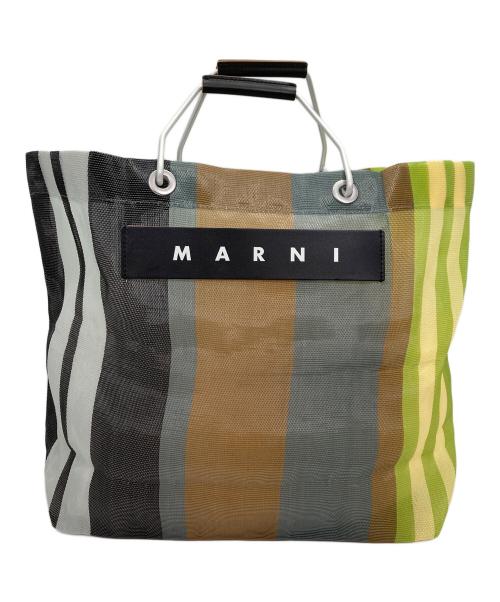 MARNI（マルニ）MARNI (マルニ) ストライプマーケットバッグ グリーン×ブラックの古着・服飾アイテム
