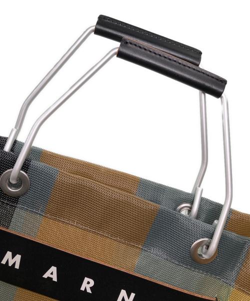 MARNI（マルニ）MARNI (マルニ) ストライプマーケットバッグ グリーン×ブラックの古着・服飾アイテム