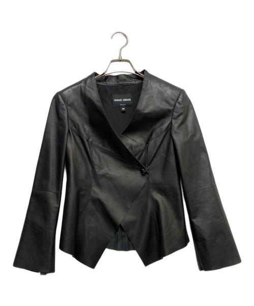 GIORGIO ARMANI（ジョルジョアルマーニ）GIORGIO ARMANI (ジョルジョアルマーニ) ペプラムレザージャケット ブラック サイズ:38の古着・服飾アイテム