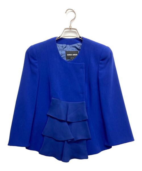 GIORGIO ARMANI（ジョルジョアルマーニ）GIORGIO ARMANI (ジョルジョアルマーニ) フリルノーカラージャケット ブルー サイズ:36の古着・服飾アイテム