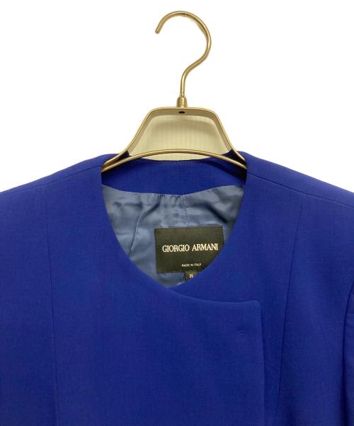 GIORGIO ARMANI（ジョルジョアルマーニ）GIORGIO ARMANI (ジョルジョアルマーニ) フリルノーカラージャケット ブルー サイズ:36の古着・服飾アイテム