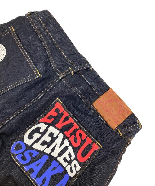 EVISU（エヴィス）EVISU (エヴィス) カモメ刺繍とスローガンプリント レギュラーフィット デニムショーツ インディゴ サイズ:32の古着・服飾アイテム