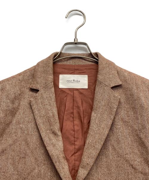nest Robe（ネストローブ）nest Robe (ネストローブ) リネンウールヘリンボーンジャケット ブラウン サイズ:Freeの古着・服飾アイテム