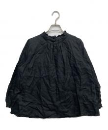 nest Robe（ネストローブ）の古着「リネン ビエラスタンドフリル ブラウス シャツ」｜ブラック