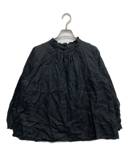 nest Robe（ネストローブ）nest Robe (ネストローブ) リネン ビエラスタンドフリル ブラウス シャツ ブラック サイズ:Fの古着・服飾アイテム