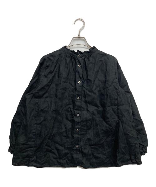 nest Robe（ネストローブ）nest Robe (ネストローブ) リネン ビエラスタンドフリル ブラウス シャツ ブラック サイズ:Fの古着・服飾アイテム