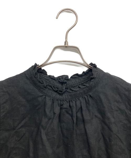 nest Robe（ネストローブ）nest Robe (ネストローブ) リネン ビエラスタンドフリル ブラウス シャツ ブラック サイズ:Fの古着・服飾アイテム