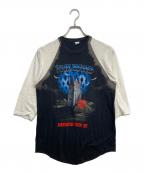 USEDユーズド）の古着「THE WOO-プリントラグランカットソー」｜ホワイト×ブラック