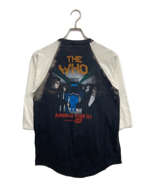 USED（ユーズド）USED (ユーズド) THE WOO-プリントラグランカットソー ホワイト×ブラック サイズ:Lの古着・服飾アイテム