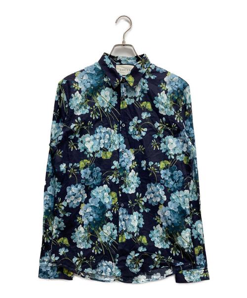 GUCCI（グッチ）GUCCI (グッチ) フラワープリントL/Sシャツ ブルー サイズ:40の古着・服飾アイテム