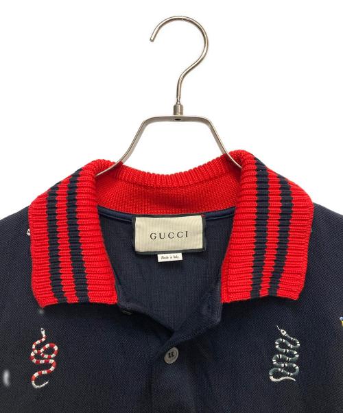 GUCCI（グッチ）GUCCI (グッチ) フロント刺繍S/Sポロシャツ ブルー サイズ:XXXLの古着・服飾アイテム
