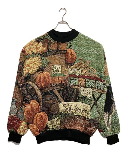 SUGAR STREET（ストリートシュガー）SUGAR STREET (ストリートシュガー) グラフィックハイネックニット ベージュ×グリーン サイズ:XLの古着・服飾アイテム