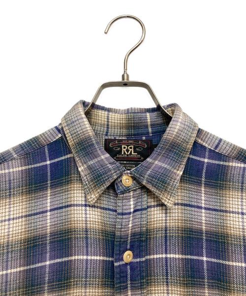 RRL（ダブルアールエル）RRL (ダブルアールエル) オンブレチェックS/Sシャツ ブルー サイズ:Mの古着・服飾アイテム