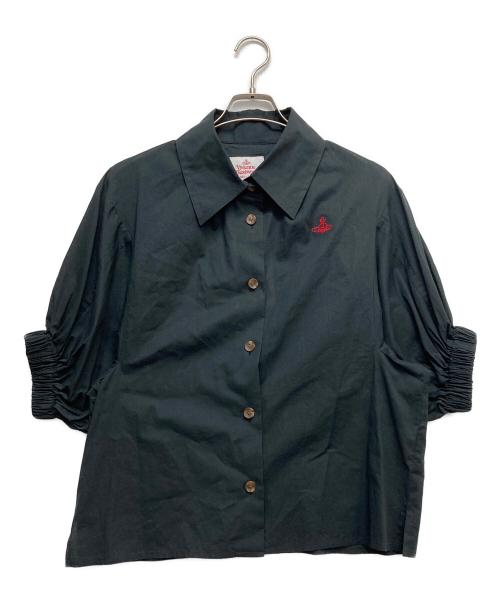 Vivienne Westwood RED LABEL（ヴィヴィアンウエストウッドレッドレーベル）Vivienne Westwood RED LABEL (ヴィヴィアンウエストウッドレッドレーベル) パフスリーブワイドカラーシャツ ネイビー サイズ:00の古着・服飾アイテム