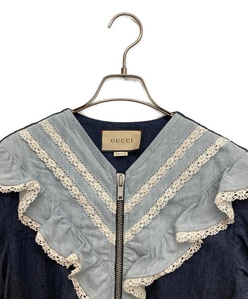 GUCCI（グッチ）GUCCI (グッチ) Lace-trimmed denim dress インディゴ サイズ:40の古着・服飾アイテム