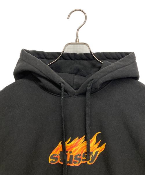 stussy（ステューシー）stussy (ステューシー) Flames Hoodie ブラック サイズ:Mの古着・服飾アイテム