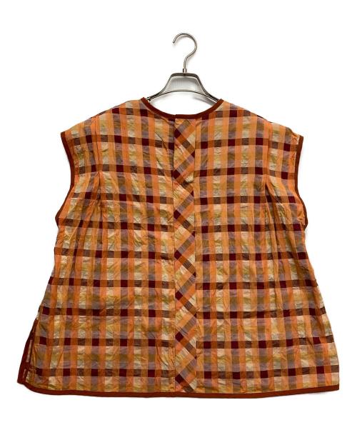 kijinokanosei（キジノカノウセイ）kijinokanosei (キジノカノウセイ) shoulder tuck blouse-salute- エンジ×オレンジ サイズ:-の古着・服飾アイテム