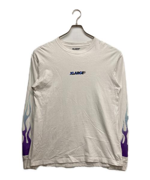 X-LARGE（エクストララージ）X-LARGE (エクストララージ) ファイヤースリーブカットソー パープル×ホワイト サイズ:Lの古着・服飾アイテム