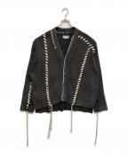 MAISON SPECIALメゾンスペシャル）の古着「Oni-Waffle Chemical Over-Dye Knit Cardigan」｜ブラック