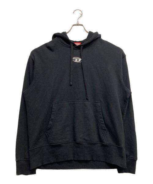 DIESEL（ディーゼル）DIESEL (ディーゼル) S-MACS-HOOD ロゴ スウェットプルオーバーパーカー ブラック サイズ:Mの古着・服飾アイテム