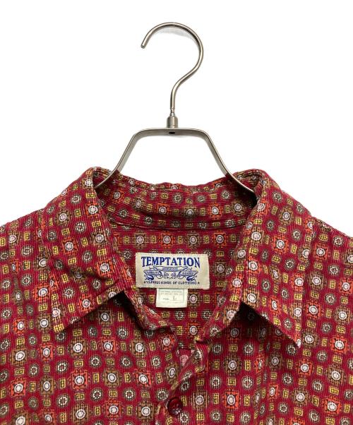 Temptation（テンプテーション）Temptation (テンプテーション) プリントコーデュロイシャツ レッド サイズ:Lの古着・服飾アイテム