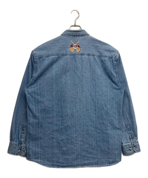 Hard Rock cafe（ハードロックカフェ）Hard Rock cafe (ハードロックカフェ) ロゴ刺繍デニムシャツ ブルー サイズ:Lの古着・服飾アイテム