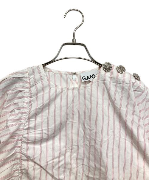 GANNI（ガニー）GANNI (ガニー) ビジュー付ストライプワンピース ピンク サイズ:32の古着・服飾アイテム