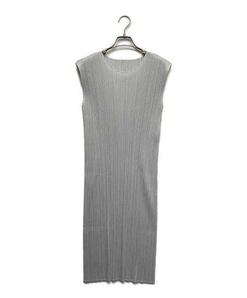 PLEATS PLEASE ISSEY MIYAKE（プリーツプリーズ イッセイミヤケ）PLEATS PLEASE ISSEY MIYAKE (プリーツプリーズ イッセイミヤケ) プリーツノースリーブワンピース ライトグレー サイズ:3の古着・服飾アイテム