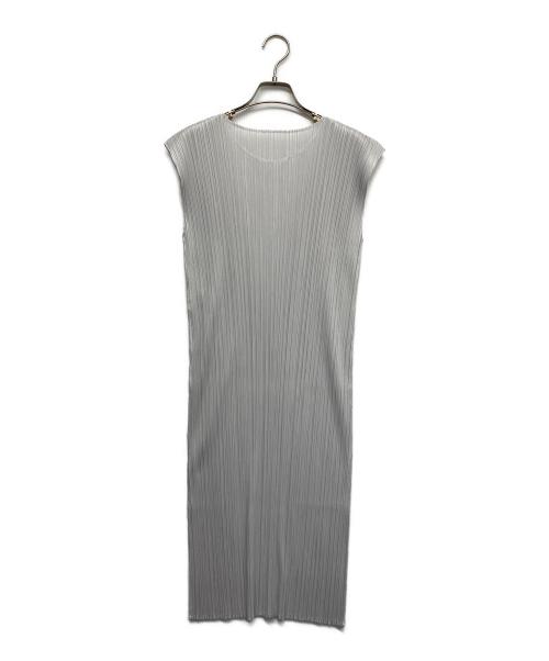 PLEATS PLEASE ISSEY MIYAKE（プリーツプリーズ イッセイミヤケ）PLEATS PLEASE ISSEY MIYAKE (プリーツプリーズ イッセイミヤケ) プリーツノースリーブワンピース ライトグレー サイズ:3の古着・服飾アイテム