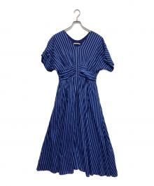 ne quittez pas（ヌキテパ）の古着「Cotton Voile Stripe Waist Gather Dress」｜ブルー