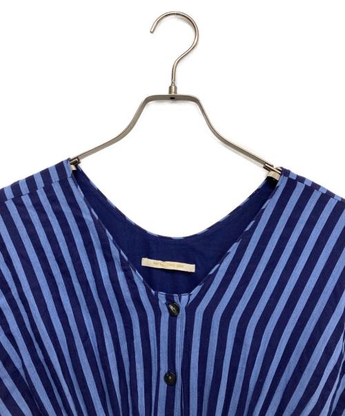 ne quittez pas（ヌキテパ）ne quittez pas (ヌキテパ) Cotton Voile Stripe Waist Gather Dress ブルー サイズ:Mの古着・服飾アイテム