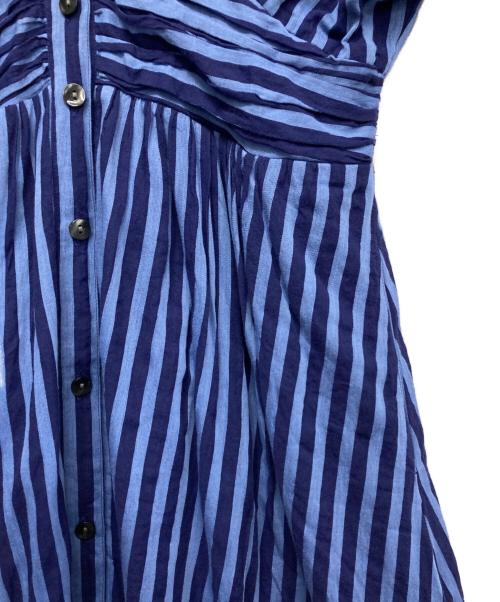 ne quittez pas（ヌキテパ）ne quittez pas (ヌキテパ) Cotton Voile Stripe Waist Gather Dress ブルー サイズ:Mの古着・服飾アイテム