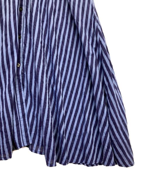 ne quittez pas（ヌキテパ）ne quittez pas (ヌキテパ) Cotton Voile Stripe Waist Gather Dress ブルー サイズ:Mの古着・服飾アイテム