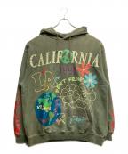 X-LARGEエクストララージ）の古着「PIGMENT DYED PEACE HOODED SWEATSHIRT」｜グリーン