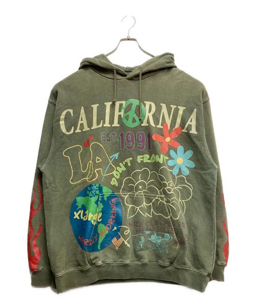 X-LARGE（エクストララージ）X-LARGE (エクストララージ) PIGMENT DYED PEACE HOODED SWEATSHIRT グリーン サイズ:XLの古着・服飾アイテム