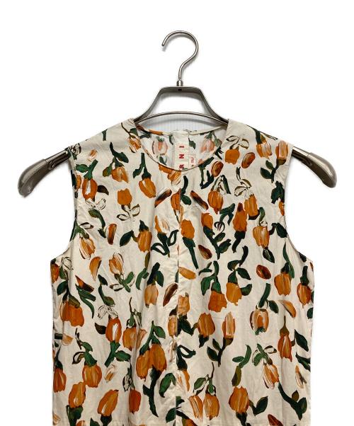 MARNI（マルニ）MARNI (マルニ) フラワープリントノースリーブワンピース グリーン×オレンジ サイズ:36の古着・服飾アイテム