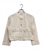 green label relaxingグリーンレーベルリラクシング）の古着「カラミ レース ノーカラー ジャケット」｜ホワイト