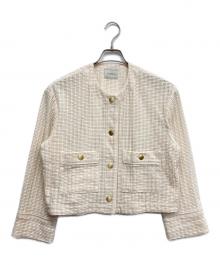 green label relaxing（グリーンレーベルリラクシング）の古着「カラミ レース ノーカラー ジャケット」｜ホワイト